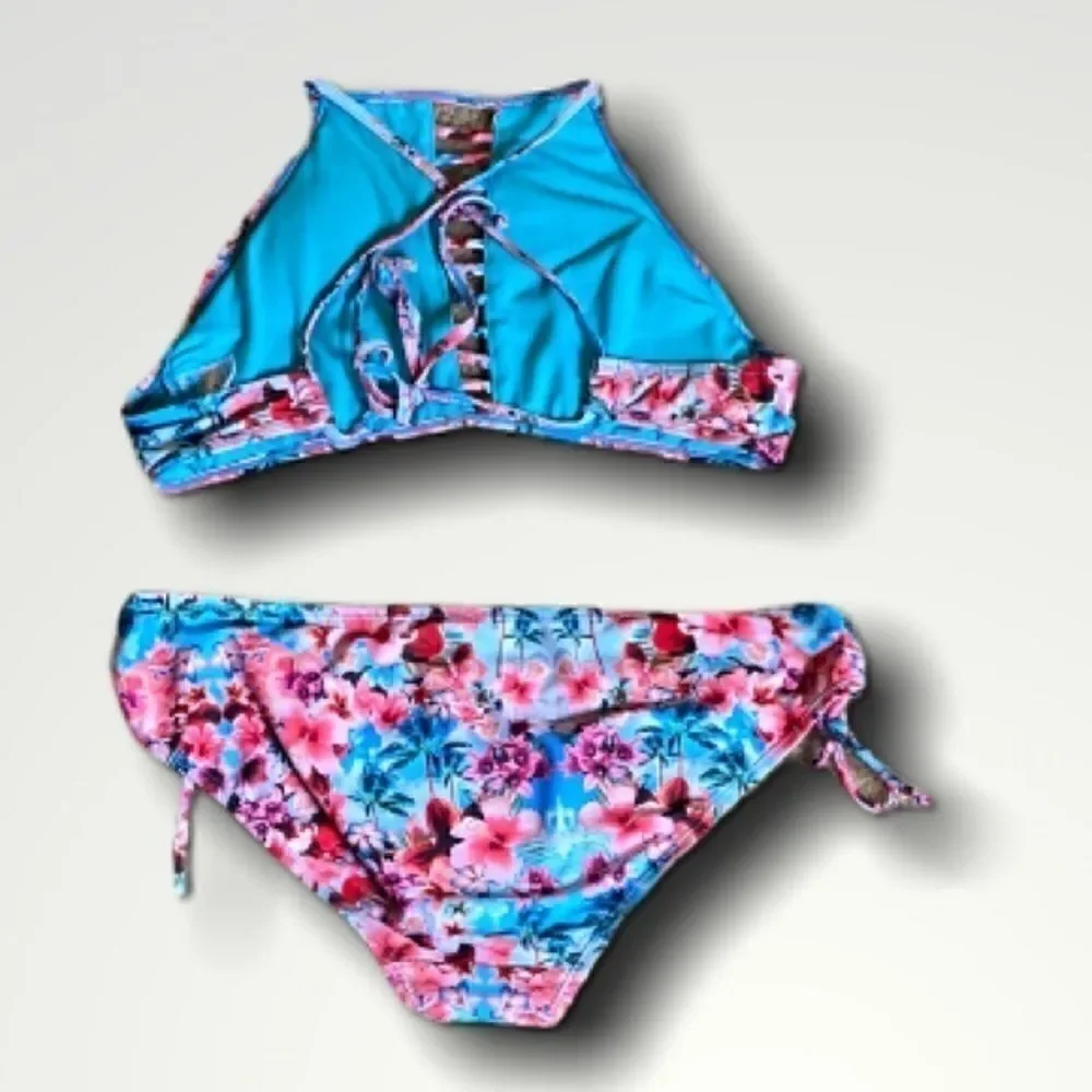 Blue Floral Catalina Bikini Top & Bottom Medium